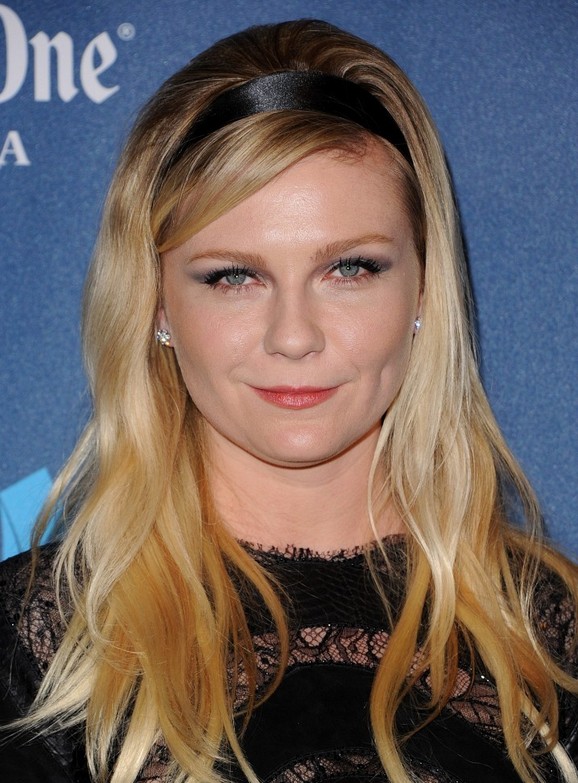 Kirsten Dunst Teased Long Ombre Wavy Hairstyle with Bangs for Oval