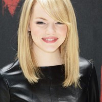 Emma Stone Long Bob Hair With Side Swept Bangs