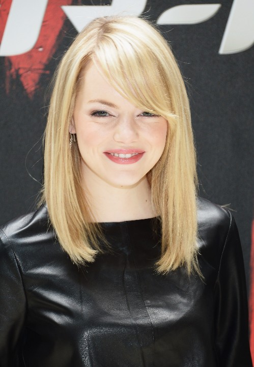 Emma Stone Long Bob Hair With Side Swept Bangs