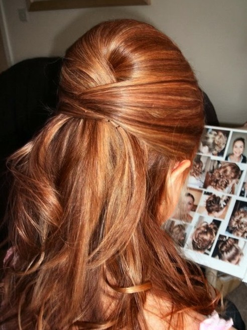 Highlighted Bouffant Half Up Half Down Hairstyle for Wedding