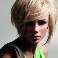 Short Hairstyles 2014 Sleek Blonde Bob Cut with Long Bangs