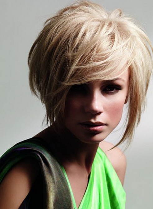 Short Hairstyles 2014 Sleek Blonde Bob Cut with Long Bangs