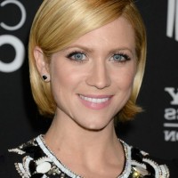 Brittany Snow Short Golden Bob Haircut with Bangs for Thin Hair