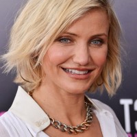 Cameron Diaz Casual Textured Platinum Blonde Bob Hairstyle