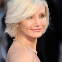 Cameron Diaz Short Platinum Blonde Bob Hairstyle with Bangs