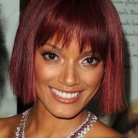 Celebrity Selita Ebanks Red Blunt Bob Hairstyle with Blunt Bangs