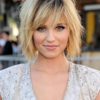 Dianna Agron Tousled Black to Blonde Ombre Bob Hairstyle