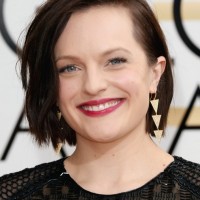 Elisabeth Moss Deep Side Parted Bob Hairstyle with Waves