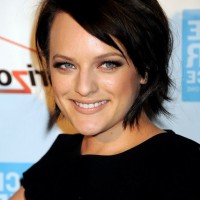 Elisabeth Moss Short Dark Bob Hairstyle with Bangs