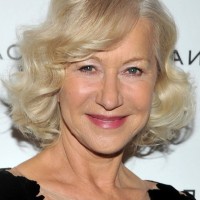 Helen Mirren Chic Short Blonde Curly Bob Hairstyle for Women Over 60