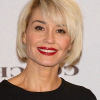 Juncal Rivero Cute Short Blonde Bob Haircut with Bangs