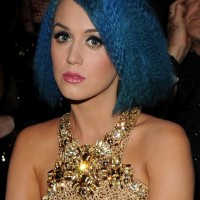 Katy Perry Short Blue Tousled Curly Bob Hairstyle