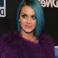 Katy Perry Short Straight Angled Blue Bob Hairstyle
