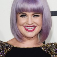 Kelly Osbourne Short Purple Bob Hairstyle with Blunt Bangs