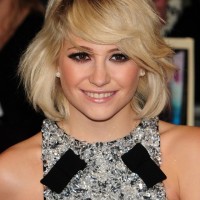 Pixie Lott Layered Medium Bob Hairstyle with Bangs for Thick Hair