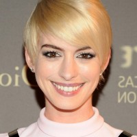 Anne Hathaway Short Straight Pixie Hairstyle with Side Swept Bangs