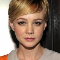 Carey Mulligan Cute Short Pixie Haircut with Side Swept Bangs