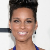 Celebrity Alicia Keys Short Black Curly Flat-top Hairstyle