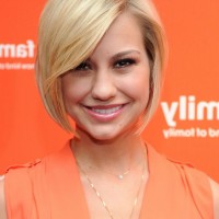 Chelsea Kane Cute Short Blonde Graduated Bob Hairstyle with Bangs