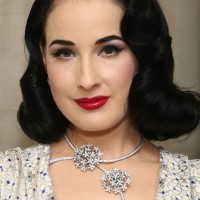 Dita Von Teese Short Black Finger Wave Hairstyle for Oval Faces