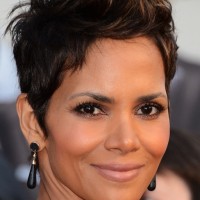 Halle Berry Short Spiked Dark Brown Haircut