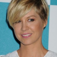 Jenna Elfman Wedge Haircut with Side Swept Bangs for Women