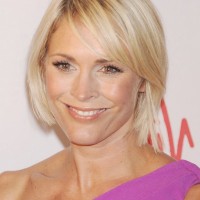 Jenni Falconer Short Side Parted Blonde Straight Bob Cut