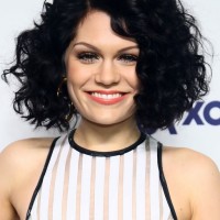 Jessie J Sexy Short Black Curly Bob Hairstyle for Round Faces