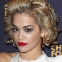 Rita Ora Short Curly Hair Style with Layers