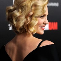 Side View of January Jones Short Curly Bob Haircut