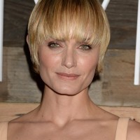 Amber Valletta Short Straight Haircut with Blunt Bangs