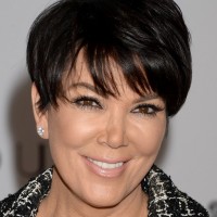 Celebrity Kris Jenner Short Short Black Haircut with Straight Across Bangs