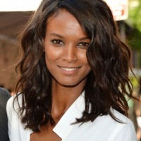 Celebrity Liya Kebede Medium Dark Wavy Hairstyle for Thick Hair