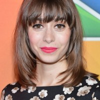 Cristin Milioti Medium Layered Straight Haircut with Front Straight Bangs