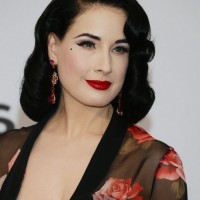 Dita Von Teese Retro Glam Medium Black Curly Hairstyle