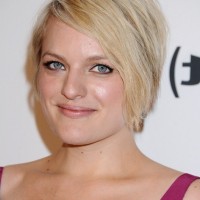 Elisabeth Moss Simple Easy Short Blonde Haircut with Side Swept Bangs