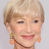 Helen Mirren Short Blonde Haircut with Bangs for Women Over 70