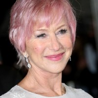 Helen Mirren Short Pink Haircut with Bangs for Women Over 70Short Pink Haircut with Bangs for Women Over 70