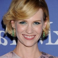 January Jones Short Wavy Haircut with Side Swept Bangs