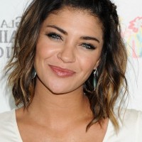 Jessica Szohr Cute Braided Mid Length Ombre Wavy Hairstyle for Heart Faces