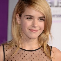 Kiernan Shipka Medium Layered Hairstyle with Side Swept Bangs