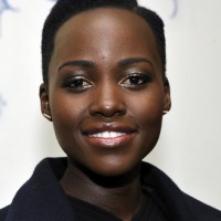 Lupita Nyong'o Side Parted Short Black Curly Haircut for Black Women