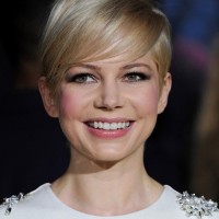 Michelle Williams Cute Short Straight Haircut with Side Swept Bangs for Fall