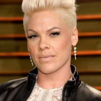 Pink's Platinum Blond Fauxhawk Haircut for Women