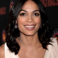 Rosario Dawson Medium Black Wavy Hairstyle for Women