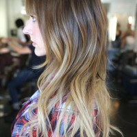 Side View of Pretty Brown to Blonde Ombre Hair for Long Sleek Hair