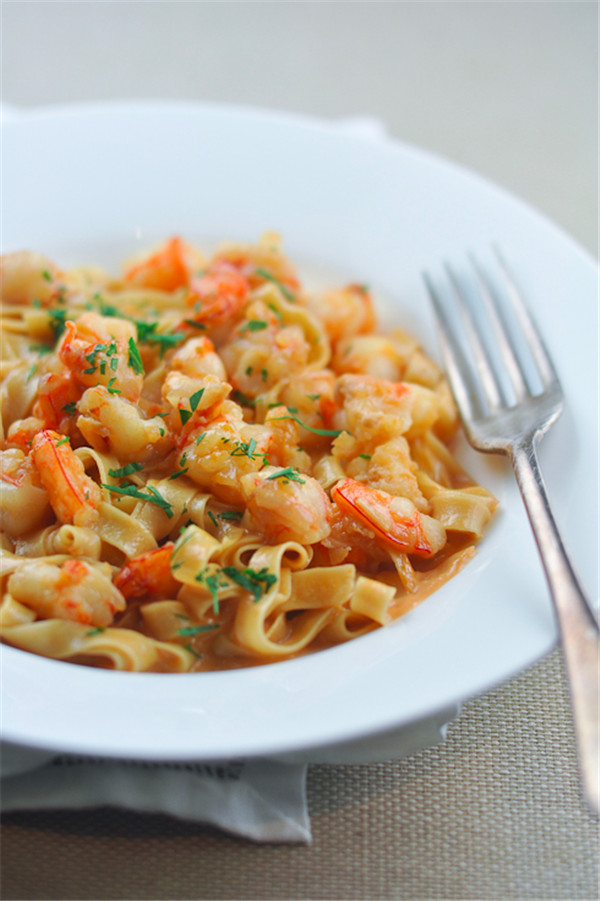 Shrimp Pasta with Creamy Bisque Sauce