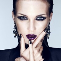 Smoky Eye Makeup Look with Purple Lipstick