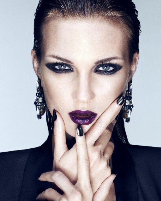 Smoky Eye Makeup Look with Purple Lipstick