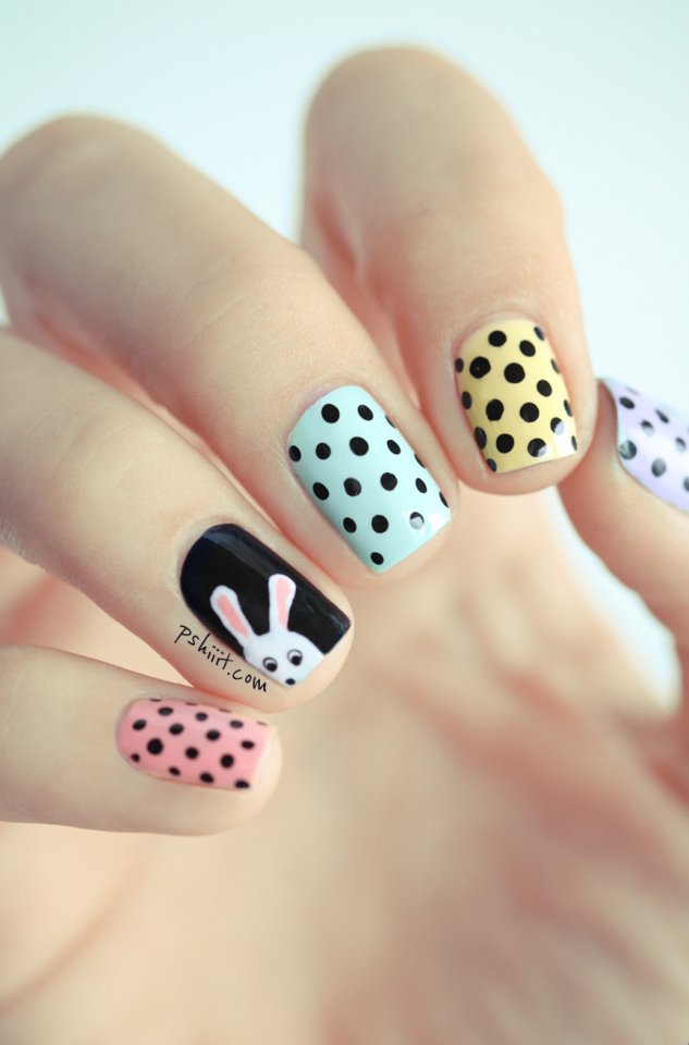 Fashionable Dot and Bunny Nail Design for Women